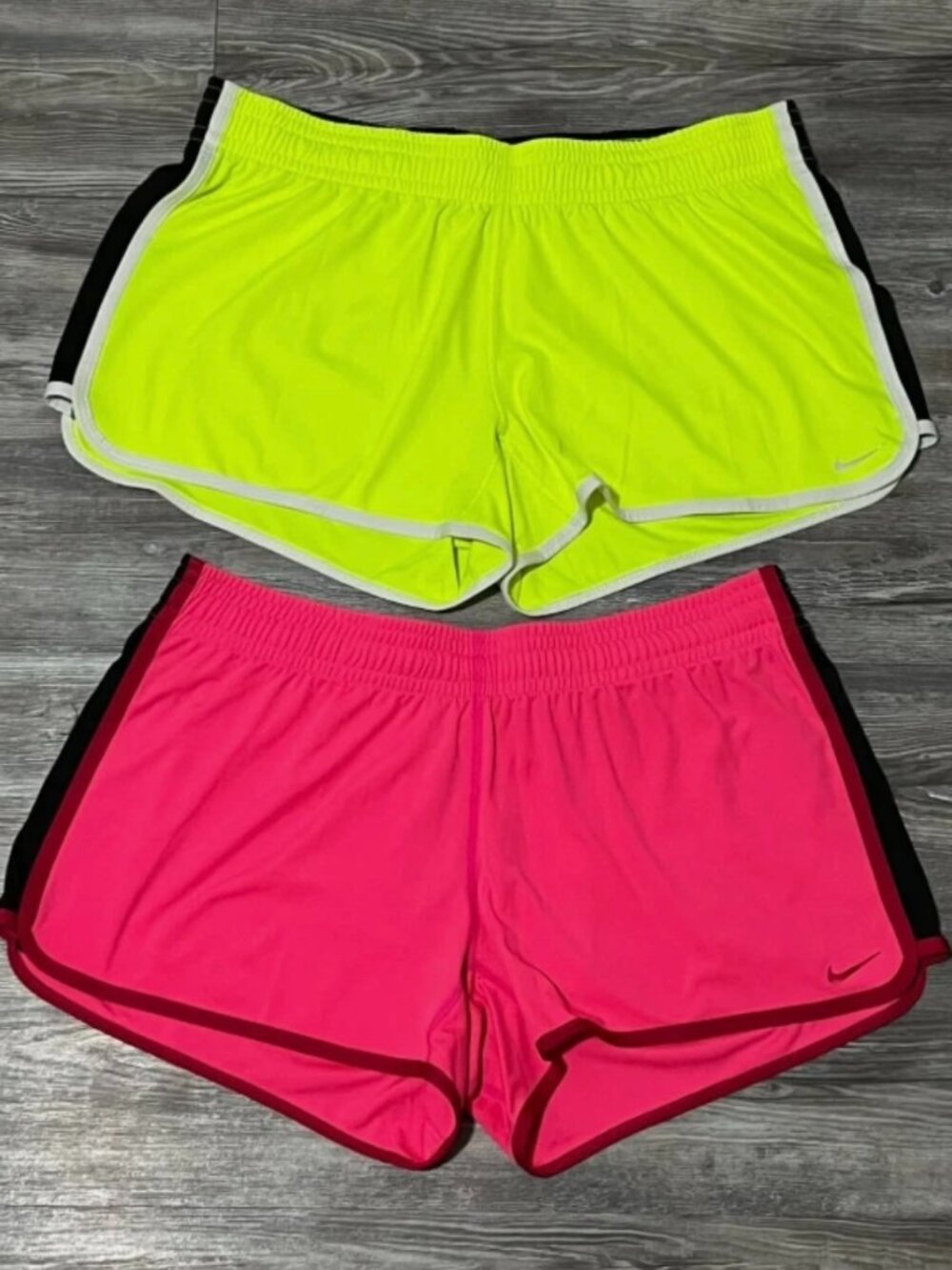 L Womens NIKE Dri-Fit Pink Yellow Training Fitness Gym Shorts Running - Lot of 2